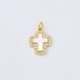 18K Gold Filled Cross Shell Pearl Charm, Cross Pendant for Christian Catholic Baptism, Religious Jewelry Making Supply, 22x25mm, CP2001